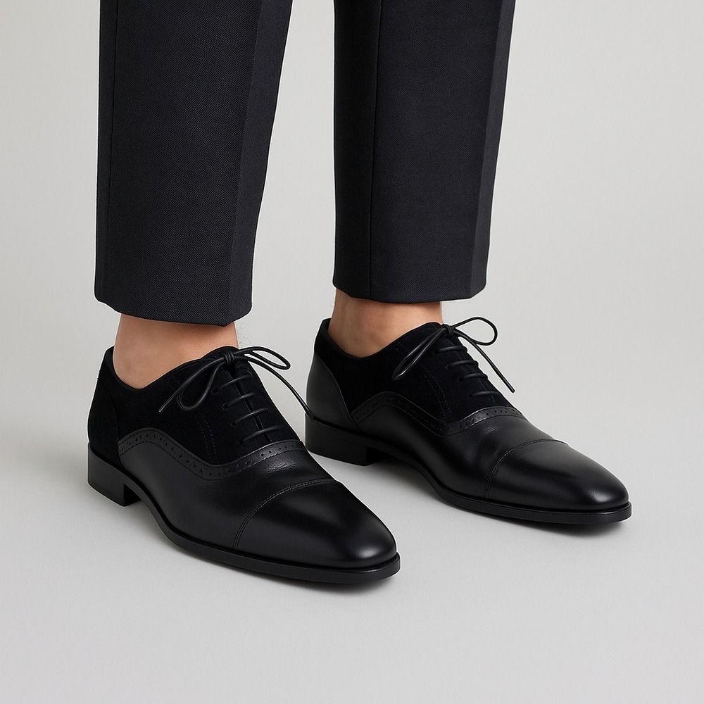 Dune London Resolute Mens Black Oxford Shoes 42 EU9 Leather Suede Dress Formal